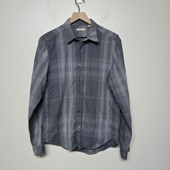 Burberry Brit Men's Gray Nova Check Button Down‎ Long Sleeve Shirt Size M Preppy
